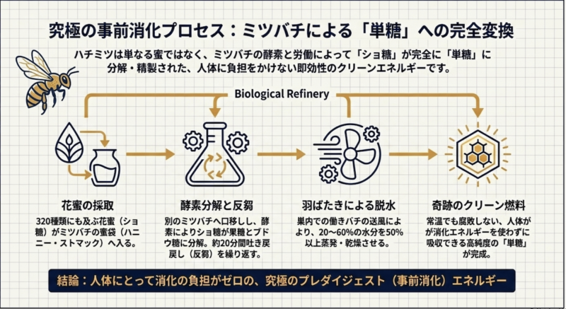 ミツバチによる「単糖」への完全変換